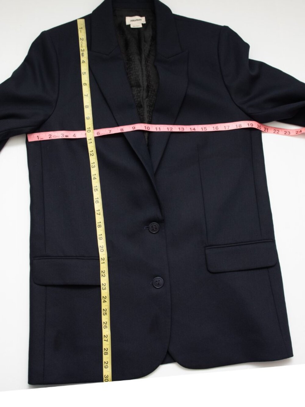 Zadig & Voltaire Viva Strass Blazer Love Rhinestone Applique Now Navy Blue Sz 42 - Picture 8 of 8